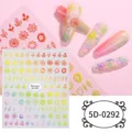 5D relief nail art stickers featuring cute floral and leaf designs for DIY manicure decor. - 5D-0292 / 85*100mm Blank Sheet