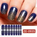Dark blue gold glitter nail wraps, 16 tips sparkling gradient nail stickers for women. - ZE-0935 / Press-on Nails and Nail File