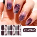 Gradient purple glitter nail wraps with silver lines, 16 tips sparkly gel nail art stickers. - ZE-0946 / Press-on Nails and Nail File