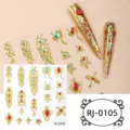 5D Embossed Gold Nail Art Stickers Vintage Baroque Style Red Blue Rhinestone Decals DIY - RJ-0105