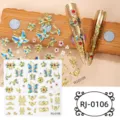 5D Gold Foil Butterfly Nail Art Stickers Embossed Blue Resin Crystal Fingernail Decals RJ-0106 - RJ-0106