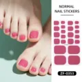 Gedetailleerd shot van effen roze teennagelstickers met een mooie glanzende afwerking. - Puur Roze (ZF-0353)