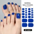 Effen blauwe teen nagelstickers met een plakachterkant, gedetailleerd overzicht van nail art. - Puur Blauw (ZF-0357)
