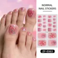 Pegatinas de uñas de los pies con flores rosas y brillo, envolturas de uñas impermeables bonitas. - Estilo Purpurina Flor de Cerezo Rosa(ZF-0363) / Uñas postizas y lima de uñas