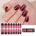 Set de pegatinas de unas con purpurina degradada, rosa muy precioso y rojo oscuro manicura. - ZE-0987