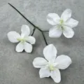 Detailed view of artificial white orchid flower branch, three blooming heads for decor. - White