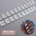 Dettaglio adesivi per unghie in gel metallizzato argento senza UV, foglio lucido con foto modello. - Specchio Argentato (BSA-0388) / Adesivi per unghie con scheda, tampone imbevuto di alcol, lima e bastoncino di legno / Argento