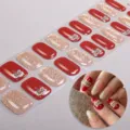 Strisce per unghie in gel UV senza lampada con glitter rossi e design di danza del leone. - Adesivi per unghie con scheda, tampone imbevuto di alcol, lima e bastoncino di legno