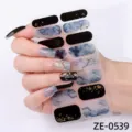 Black marble and gold foil nail stickers variant set featuring 16 pieces chic design - Black White Marble Gold Foil (ZE-0539) / 16 Sheets (Naked Sheet And Nail File)