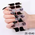 16pcs French false nail art stickers with glitter marble design for women daily use - Black White Marble Silver Glitter (ZE-0540) / 16 Sheets (Naked Sheet And Nail File)