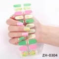 Adesivi per unghie con fiori e pois, cerotti per manicure a copertura totale facili da usare. - Stile Floreale a Pois Verdi (ZH-0304)