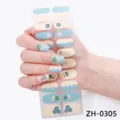 Smalto per unghie adesivo a quadri blu e floreale, adesivi per manicure facili da applicare. - Stile Margherita Griglia Blu (ZH-0305)