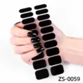 Black solid color nail stickers 20 tips adhesive manicure wraps simple style variant view. - Solid Black Style (ZS-0059) / Press-on Nails and Nail File