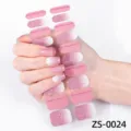 Pink gradient glitter nail stickers 20pcs set simple adhesive manicure strips beauty - Pink Gradient Glitter Style (ZS-0024) / Press-on Nails and Nail File