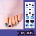 Pegatinas de gel semiendurecido para uñas de los pies con mármol azul y brillo. - Estilo Mármol Azul (BSJ-0045) / Pegatinas + Caja + Toallita de Alcohol + Lima + Palo de Madera
