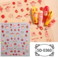 Vista detallada de pegatinas de uñas 5D en relieve con ositos simpáticos y motivos rojos. - 5D-0360 / Lámina desnuda de 85*100 mm