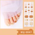 Semi-cured gel toenail strips with brown plaid and cute bear designs for easy pedicure. - Brown Plaid Bear Style (BSJ-0047) / Nail Wraps + Box + Alcohol Pad + Nail File + Wooden Stick