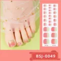 Close-up detail of gradient glitter toe nail wraps with sparkling stars and gel finish. - Gradient Pink-Green Style (BSJ-0049) / Nail Wraps + Box + Alcohol Pad + Nail File + Wooden Stick