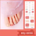 Semi-cured gel toenail stickers detail view showcasing pink glitter and strawberry patterns. - Strawberry Plaid Style (BSJ-0050) / Nail Wraps + Box + Alcohol Pad + Nail File + Wooden Stick
