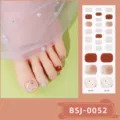 Semi-cured gel toe nail strips with nude marble wave, glitter silver and burgundy color block. - Burgundy Ripple Style (BSJ-0052) / Nail Wraps + Box + Alcohol Pad + Nail File + Wooden Stick