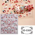 Adesivi per nail art in rilievo 5D simpatico cucciolo ciliegia decalcomanie per unghie rosse festive - 5D-0369 / Foglio nudo 85*100 mm