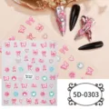 Close up detail of 5D embossed nail stickers featuring cute butterfly and bow designs. - 5D-0303 / 85*100mm Blank Sheet