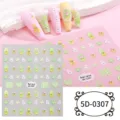 Summer 5D embossed nail stickers featuring cute rabbits, tulips, bows, and floral DIY designs. - 5D-0307 / 85*100mm Blank Sheet