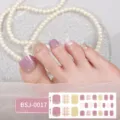Detailed close-up of semi-cured gel toenail stickers featuring purple, pink, and glitter plaid. - BSJ-0017