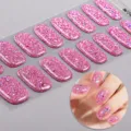 Strisce per unghie in gel semi-polimerizzato rosa glitter adesivi UV con paillettes per donne - Stile Glitter Rosa Flash (NF240197) / Adesivi + Scatola + Tamponcino Alcolico + Lima + Bastoncino di Legno