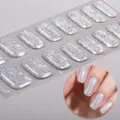 Adesivi per unghie in gel UV semi-polimerizzati con brillantini luminosi e chic. - Stile Glitter Argento Flash (NF240198) / Adesivi + Scatola + Tamponcino Alcolico + Lima + Bastoncino di Legno