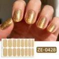 Gold glitter nail wraps sparkly adhesive nail art stickers for women manicure design - Sequin Nail Sticker (ZE-0428)