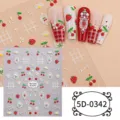 5D embossed nail stickers featuring summer strawberries, cherries, daisies, and grid art designs. - 5D-0342 / 85*100mm Blank Sheet