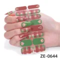 Adesivi per unghie di Natale con motivo scozzese, orso e abete per bella manicure. - ZE-0644 / Confezione OPP con lima per unghie