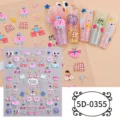 5D embossed nail art stickers cute bow grid cartoon design DIY manicure decal 1pc - 5D-0355 / 85*100mm Blank Sheet
