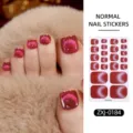 Close-up detail of glittering cat-eye toenail stickers with stunning red sparkle design. - Red Cat Eye Glitter (ZXJ-0184)