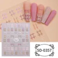 Detailed view of 5D embossed nail stickers featuring cute bows and grid patterns for DIY art. - 5D-0357 / 85*100mm Blank Sheet
