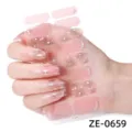Variante di smalto adesivo per unghie con fiori rosa e strass, adesivi in gel eleganti per manicure. - ZE-0659 / Confezione OPP con lima per unghie
