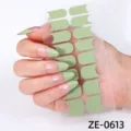 Green french nail polish wraps glossy solid color nail stickers for women and girls daily wear - Green Gradient Silver Glitter Edge (ZE-0613) / Press-on Nails and Nail File
