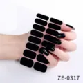 Adesivi per unghie minimalisti di colore unito con 16 pezzi, pellicole per unghie nere impermeabili - ZE-0317