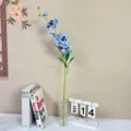 Artificial blue orchid flower arrangement home decor silk floral stem in glass vase for table. - Blue