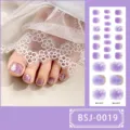 Autocollants d'ongles d'orteil en gel semi-durci avec motif floral violet et touches dorées. - Style Floral Dégradé Violet (BSJ-0019) / Autocollants + Boîte + Tampon d'Alcool + Lime à Ongles + Bâton en Bois