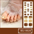 Stickers d'ongles d'orteil en gel semi-durci avec imprimé léopard, chaînes et paillettes. - Style Léopard Marron Pailleté (BSJ-0020) / Autocollants + Boîte + Tampon d'Alcool + Lime à Ongles + Bâton en Bois