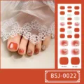 Wraps d'ongles d'orteil en gel semi-durci avec paillettes orange et art floral blanc. - Style Peint Floral Orange (BSJ-0022) / Autocollants + Boîte + Tampon d'Alcool + Lime à Ongles + Bâton en Bois