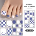 Summer blue white checkerboard smile foot nail stickers cute toe art decals for women - ZF-0324 (Checkerboard Smile) / Press-on Nails and Nail File