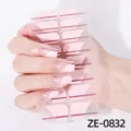 DIY French pink gradient nail wrap stickers with glitter line design for women and girls. - ZE-0832