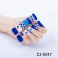 Adesivi per unghie a scacchi blu e bianchi, variante di nail art in gel con cuore blu alla moda. - ZJ-0247