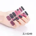 Adesivi per nail art a quadretti opachi rosa e nero unghie finte complete eleganti. - ZJ-0249