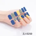 Adesivi per unghie a quadri blu giallo opaco set di unghie finte a copertura completa per donne - ZJ-0250