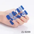 Pellicole per unghie opache a quadretti blu e bianchi, adesivi per unghie geometrici eleganti. - ZJ-0259