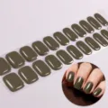Olijfgroene gel nagelwraps, UV-vrije effen kleur semi-geharde nagellak sticker variant. - BSA-0130